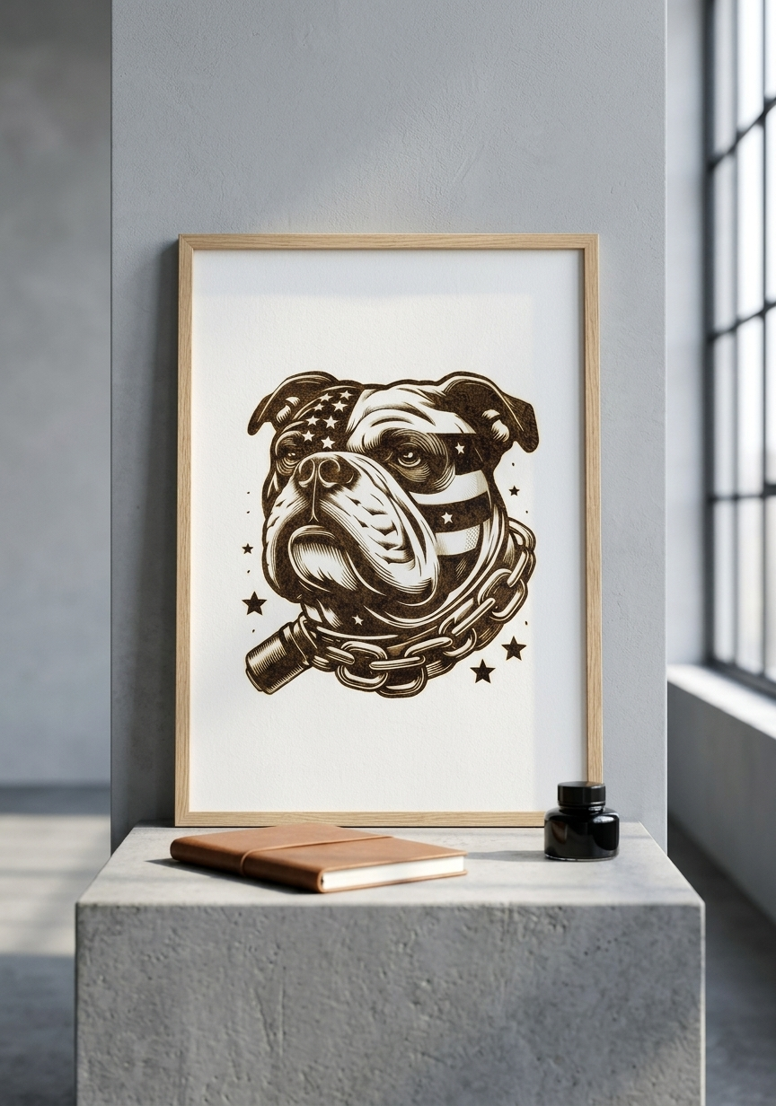 bulldog amerykański – portret w stylu patriotycznym bulldog amerykański