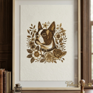 boston terrier – artystyczny portret w kwiatach