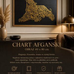 Ręcznie malowany obraz ze złotym chartem afgańskim na płótnie